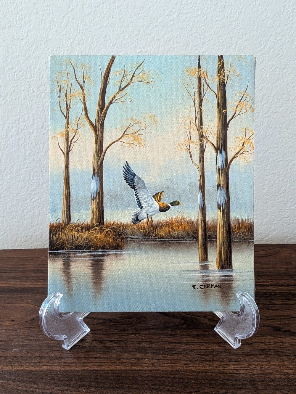 Original Oil Painting On Canvas Mallard Duck In Flight Artist Signed Unframed